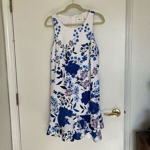 Eliza J Floral Sleeveless Ruffle Dress Size 14 NWT Blue